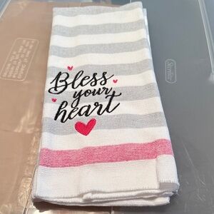 Striped Kitchen Towel with Heart Design